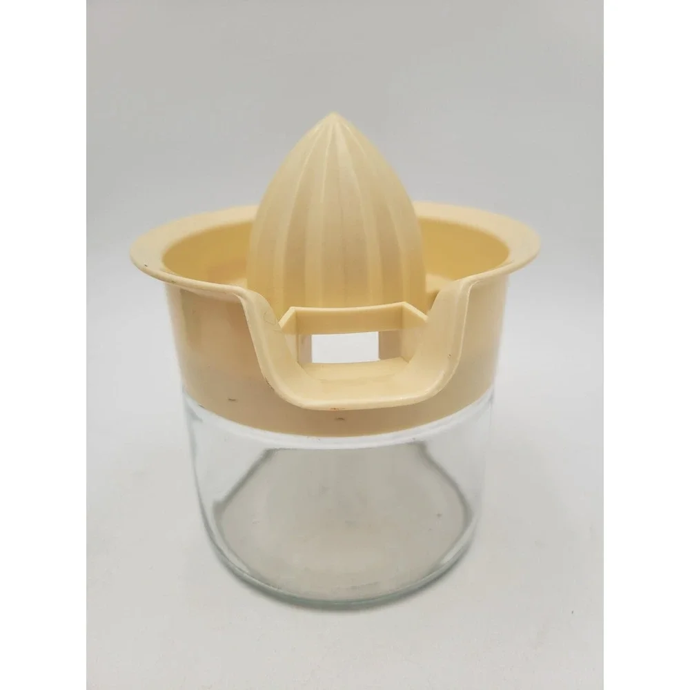 Gemco USA Manual Citrus Lemon Orange Juicer Glass Jar Plastic Lid Stripes